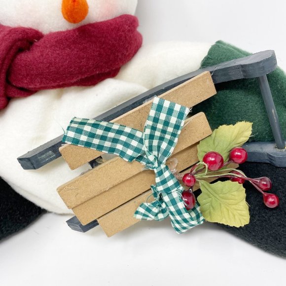 Snowman Plush Merry Christmas wood sled decoration stuffed  10" x  15" sitting - Picture 3 of 8